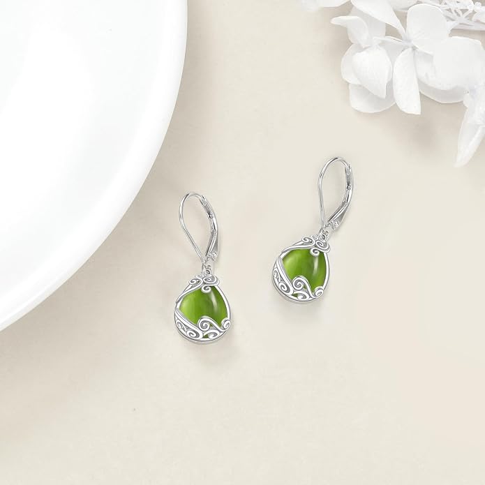 Moonstone Filigree Drop Dangle Teardrop Earrings 925 Sterling Silver Moonstone Leverback Earrings for Women Jewelry Gifts