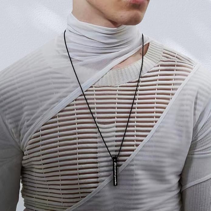 BellBlow- Personalized Bar Necklace Engraved with Name for Men Woman, Custom 3D Vertical Bar Pendant Name Chain Necklaces, 4sides Customizable Name Plate Necklace Jewelry Gift Boyfriend Girlfriend