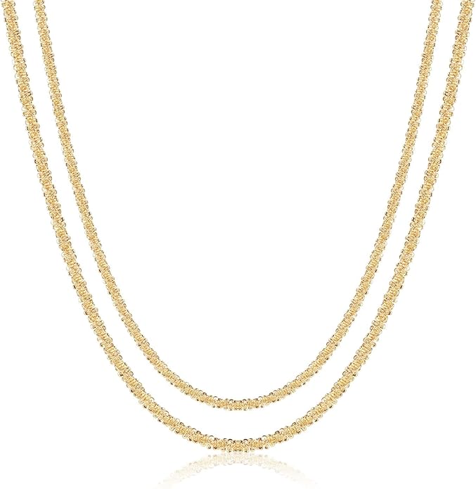 14K Gold Necklace for Women, Womens Dainty Chain Necklace Plated Shining Dots Satellite Choker Box Chain, Women Layering Necklaces