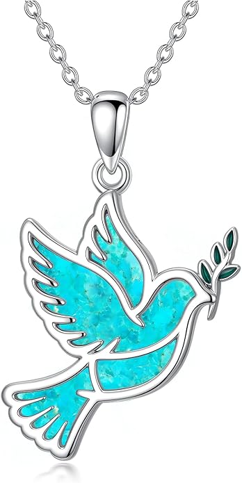 Dove/Hummingbird/Red Cardinal Necklace 925 Sterling Silver Turquoise/Opal/MoonStone/Malachite Bird Necklace Dove Pendant Jewelry for Women Men