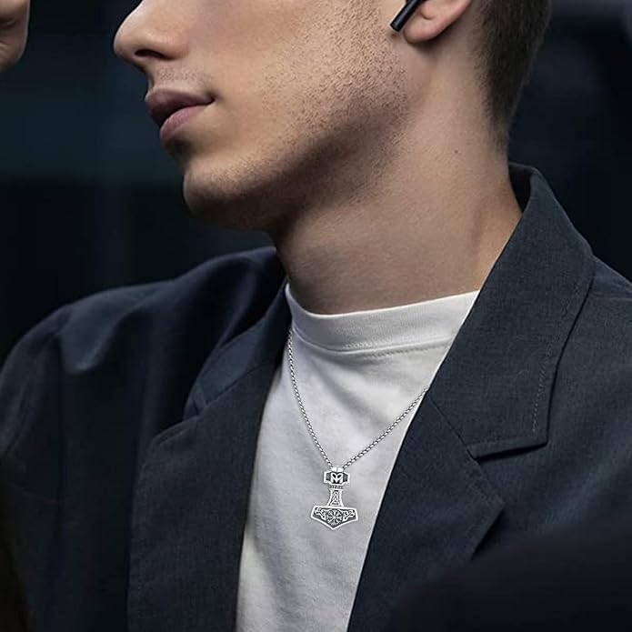 YueYuan Viking Necklace for Men 925 Sterling Silver Rune Amulet Pendant Nordic Necklace Viking Jewelry Gift for Father Husband Son