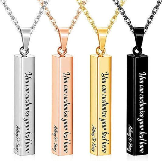 BellBlow- Personalized Bar Necklace Engraved with Name for Men Woman, Custom 3D Vertical Bar Pendant Name Chain Necklaces, 4sides Customizable Name Plate Necklace Jewelry Gift Boyfriend Girlfriend
