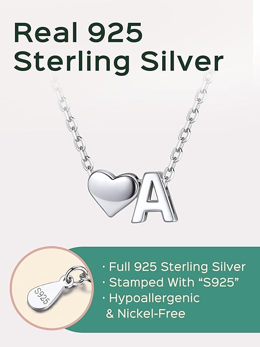 ChicSilver 925 Sterling Silver Heart Initial Necklaces for Women -Dainty Personalized Heart Pendant Letter Alphabet Necklace for Women