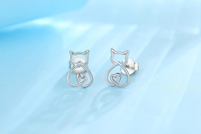 INFUSEU Sterling Silver Cute Stud Earrings Cat Frog Mushroom Bunny, Small Gifts for Women Teen Girls Animal Lovers