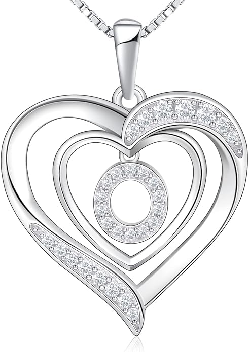 RIVIKO Heart Initial Necklace for Women, 925 Sterling Silver Letter Pendant,Personalized Charm Alphabet Jewelry Valentines Mother's Day Anniversary Christmas Birthday Gifts for Women Her Mom Wife