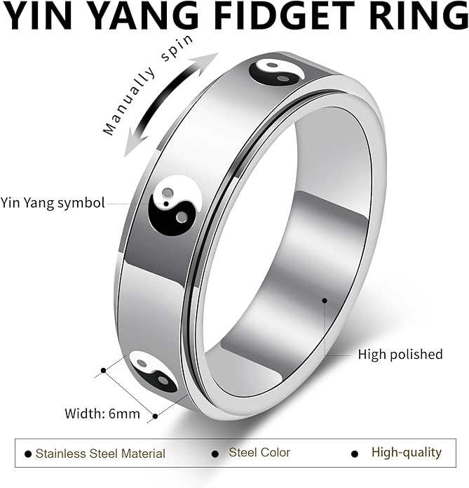 Evil Eye Fidget Ring for Women - 18K Gold Plated Stainless Steel Spinner Rings for Anxiety Relief, Ojo Turco Ring Luck Amulet, Turkish Faith Protection Stackable Jewelry Gift for Women Men