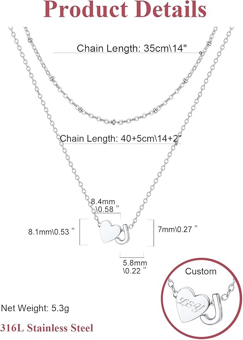 FOCALOOK Layered Initial Necklace for Women, 14K Gold Plated Choker Necklaces Stacks with Initial A-Z, Dainty Silver Heart Pendant Necklace Personalized Birthday Women Jewelry