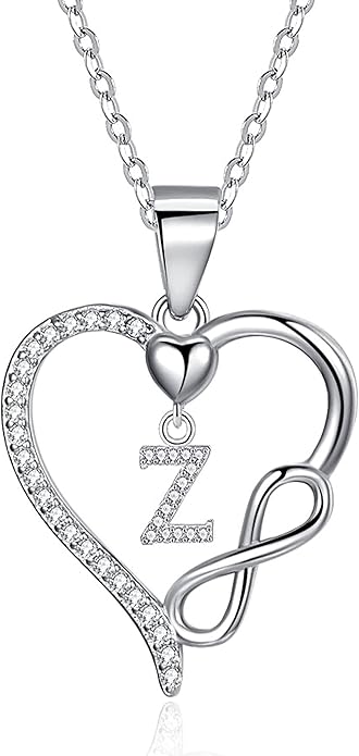 Valentines Day Gifts for Women Hers, Dainty 925 Sterling Silver Infinity Heart Initial Necklace, Letter A-Z Zircon Pendant, Jewelry Gift for Wife