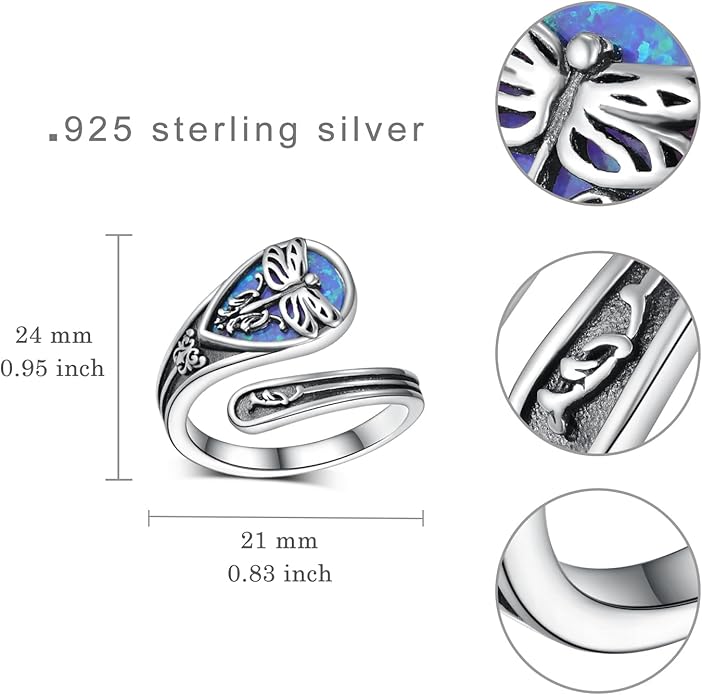 Spoon Rings for Women 925 Sterling Silver Mushroom/Phoenix/Snake/Cardinal/Octopus/Tree of Life/Sunflower/Highland Cow/Dragonfly/Dragon/Horse/Sea Turtle/Frog Rings