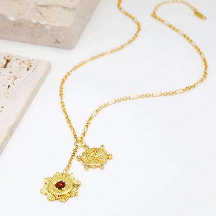 Chunky Gold Necklace for Women, 18K Waterproof Heart Necklace Statement Necklace Gold Charm Necklace Chunky Jewelry Paperclip Chain Choker Gift for Women