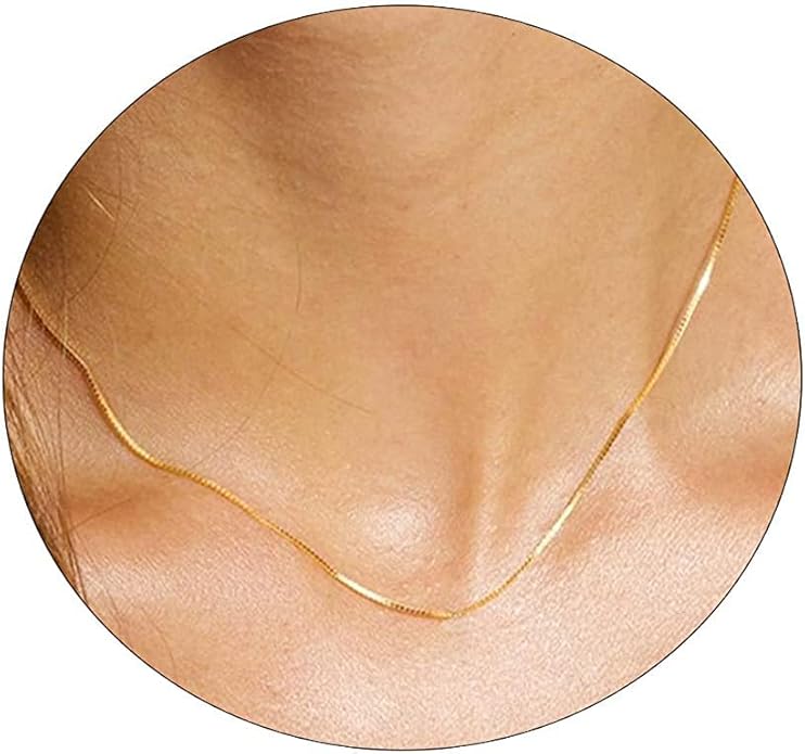 14K Gold Necklace for Women, Womens Dainty Chain Necklace Plated Shining Dots Satellite Choker Box Chain, Women Layering Necklaces