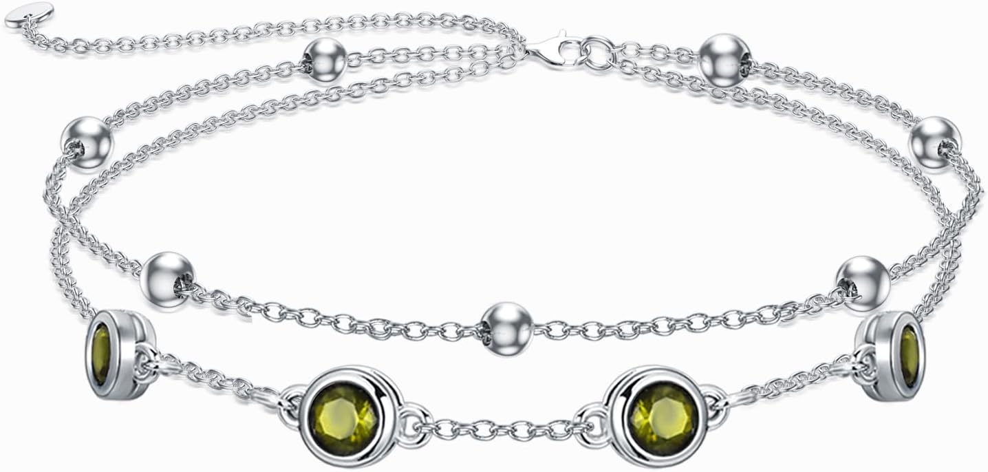 Dorunmo 925 Sterling Silver Birthstone Anklet Bracelets for Women Birthday Mother's Day Jewelry Gifts for Wife Girlfriend Mother Her