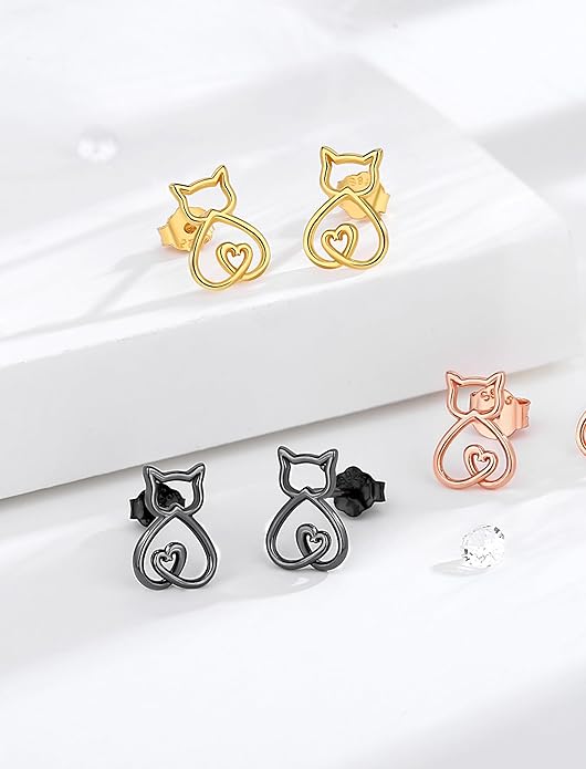 INFUSEU Sterling Silver Cute Stud Earrings Cat Frog Mushroom Bunny, Small Gifts for Women Teen Girls Animal Lovers