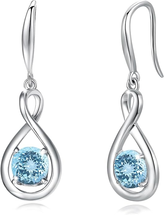FANCIME Dangle Drop Earrings 925 Sterling Silver Dainty Infinity Round Gemstone Birthstone Jewelry Birthday Gifts for Her Women