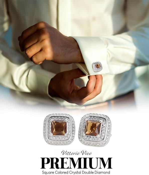 Vittorio Vico Square Colored Crystal Double Diamond Set Cufflinks