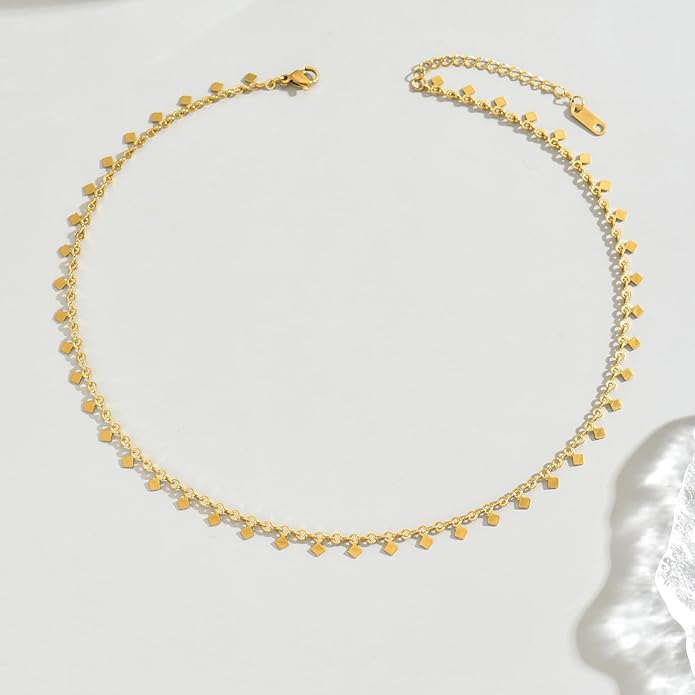 Gold Chain Necklace for Women 18K Gold Plated Stainless Steel Necklace Dainty Star Cross Heart Choker Chains Simple Delicate Minimalist Trendy Jewelry