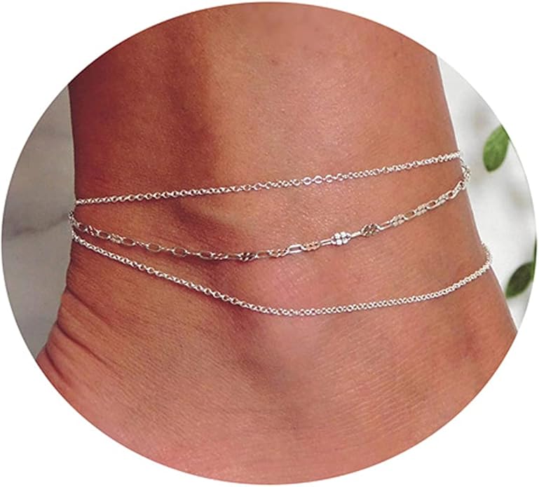Pencros Dainty Layered Anklet,14K Gold Filled Cute Beads Satellite Chain Heart Boho Adjustable Anklets for Women