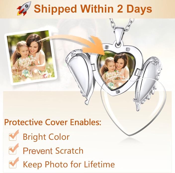 Supcare Locket Necklace That Holds Pictures-Engraved Photo Pendant Custom Jewellery Gifts for Men Women (with Jewellery Gift Box)