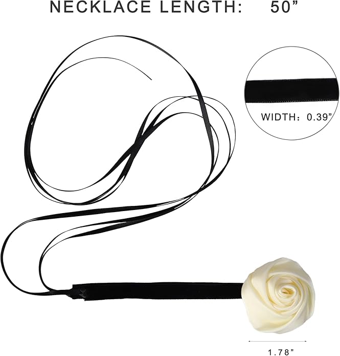 Black Choker Camellia Flower Lace-up Necklace For Women