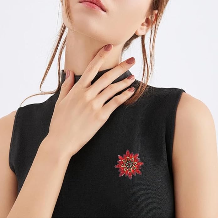 Large Crystal Flower Brooch Pin for Women Red purple pink green Rhinestone Flower Lapel Pin Wedding Party Birthday Dance Banquet Dress Suit Ceremony Clothes Hat Bag Accessories Jewelry