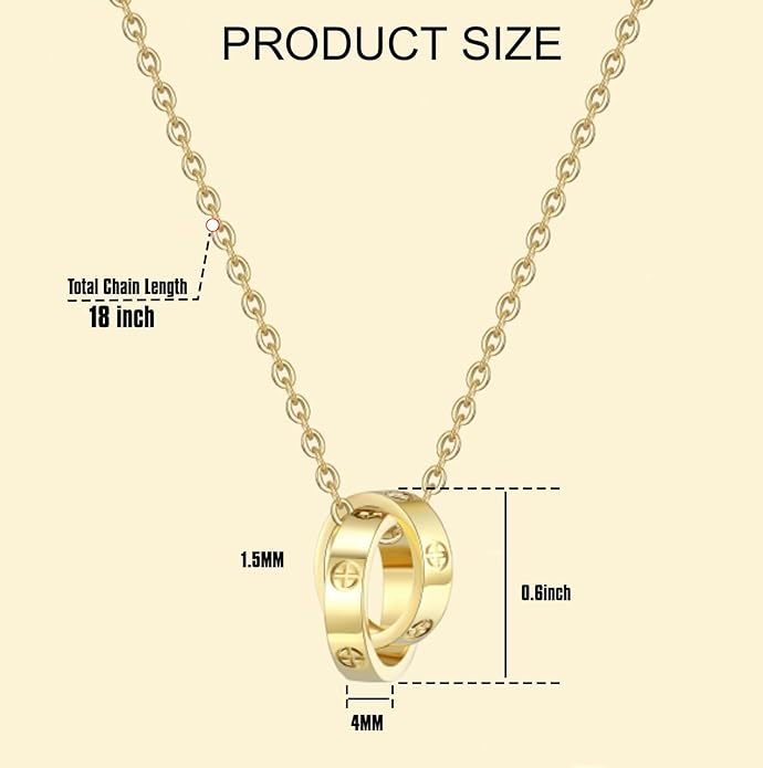 Love Necklace, Interlocking Circle Necklace, Dainty Pendant Necklace for Women, Stocking Stuffers for Women Valentines Christmas