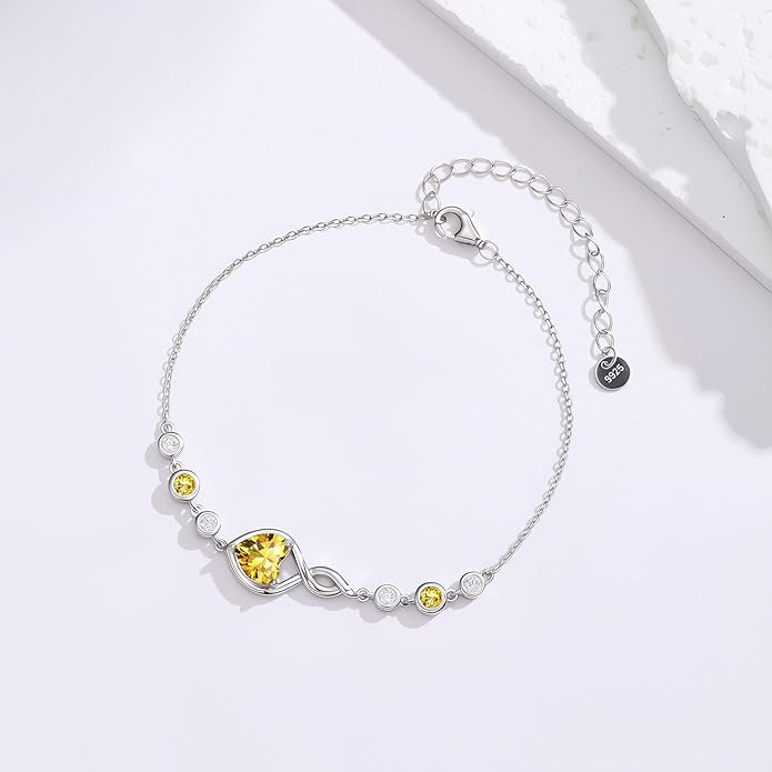 Infinity Birthstone Bracelet 925 Sterling Silver Heart Love Infinity Link Bracelet Fine Jewelry Birthday Christmas Gifts for Women Girlfriend Wife
