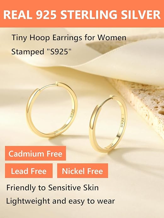 Silvora 925 Sterling Silver Small Hoop Earrings for Women Huggie Earrings Hypoallergenic Cartilage Earrings Tiny Hoops 6mm/8mm/10mm/12mm/14mm/16mm/18mm/20mm