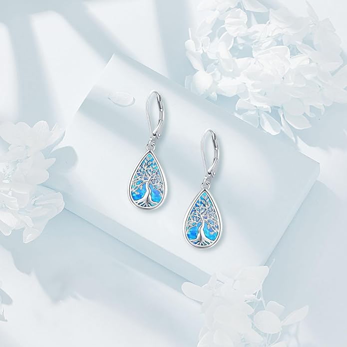 Tree of life Dangle Earrings Sterling Silver Moonstone/Turquoise/Malachite Earrings for Women Filigree Leverback Earrings Jewelry Gifts
