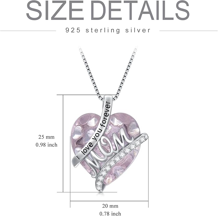 Mothers Day Gifts for Mom s925 Sterling Silver I Love You Forever Love Hear Mon Pendant Necklace with 12 Birthstone Jewelry Birthday Christmas Gifts for Women Grandma Mom Nana From Duaghter Son