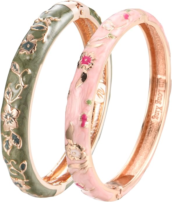 UJOY Cloisonne Bracelet Butterfly Hinge Indian Cuff Bangle Enameled Jewelry Flower Bracelets for Women Gift Box 55A114