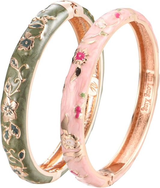 UJOY Cloisonne Bracelet Butterfly Hinge Indian Cuff Bangle Enameled Jewelry Flower Bracelets for Women Gift Box 55A114