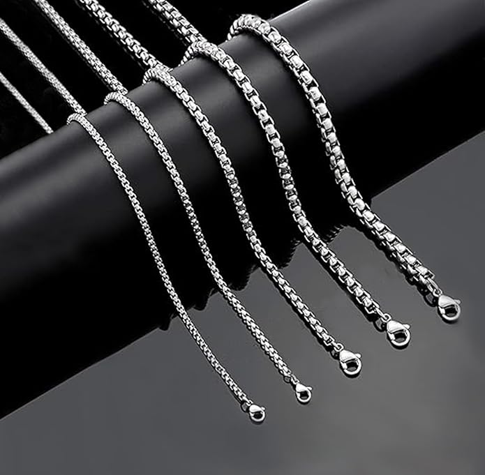 IGOBATA Stainless Steel Round Box Link Chain Necklace 2mm/2.5mm/3mm/4mm/5mm Silver Tone Hypoallergenic Jewelry for Men and Women with Lobster Clasp 16 to 30 Inch