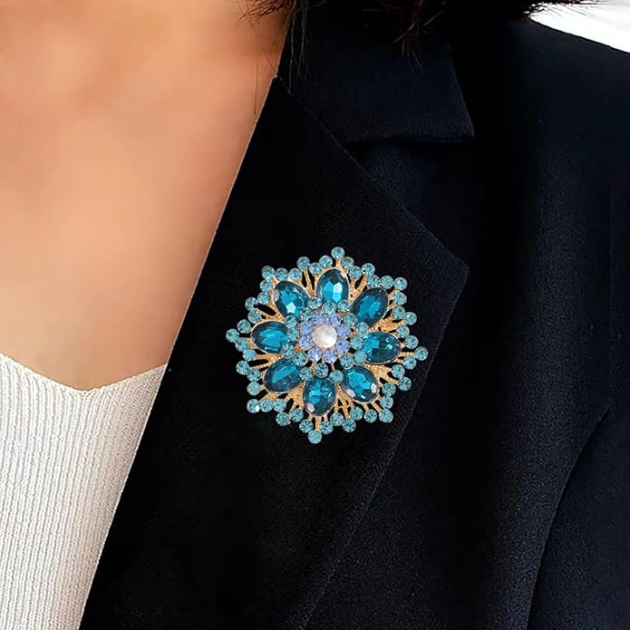 Premium Rhinestone Flower Brooch Pin for Women Sparkling Crystal Flower Corsage Bouquet Brooch Floral Lapel Pins Fashion Snowflake Sunflower Broochs Wedding Bride Dress Jewelry