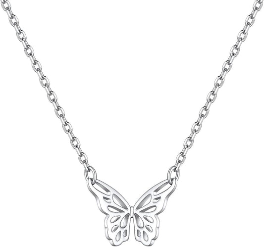 ChicSilver Personalized 925 Sterling Silver Dainty Small Heart/Star/Moon/Dot/Triangle Pendant Necklace for Women, Silver/Gold/Rose Gold/Black (with Gift Box)