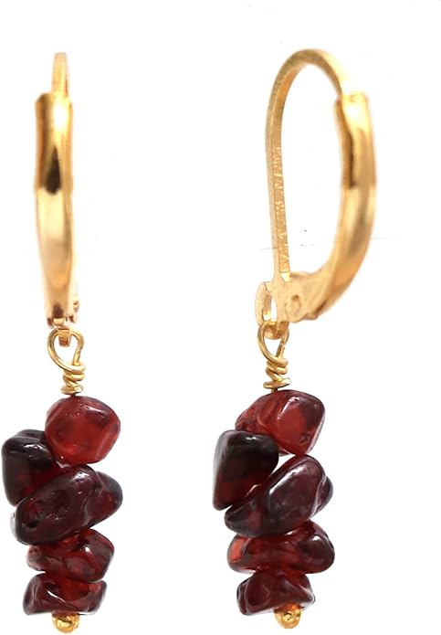 Gempires Red Garnet Crystal Dangle Earrings January Birthstone Gemstone Jewelry Hypoallergenic Gold Plated Lightweight Leverback Earrings For Women