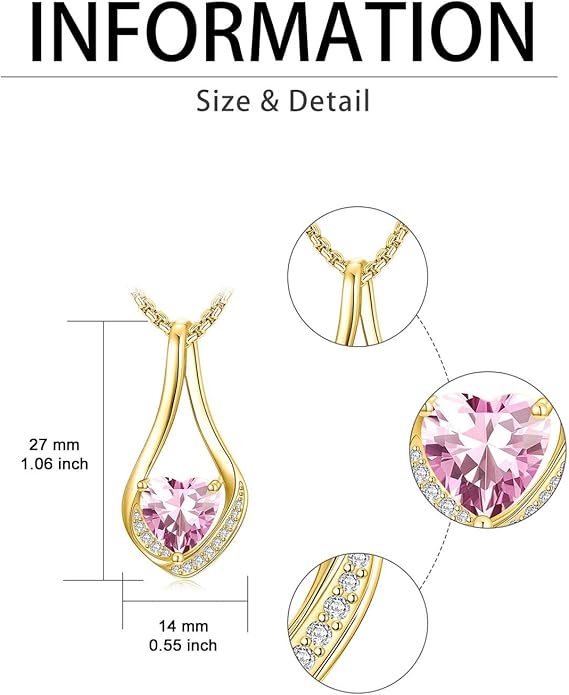 Birthstone Necklaces for Women,18k Yellow/White Gold Plated Forever Love Heart Infinity Pendant Necklace Anniversary Jewelry Christmas Birthday Gifts for Women Her Wife Girlfriend