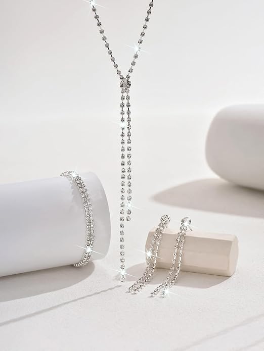 MIFYNN Rhinestone Wedding Set for Women Sparkle Crystal Earrings Necklace Bracelet Jewelry Set Wedding Party Prom Jewelry Set for Brides Bridesmaid