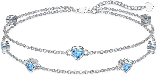 Dorunmo Heart Birthstone Anklet Bracelets for Women 925 Sterling Silver Birthday Jewelry Best Mother's Day for Women Wife