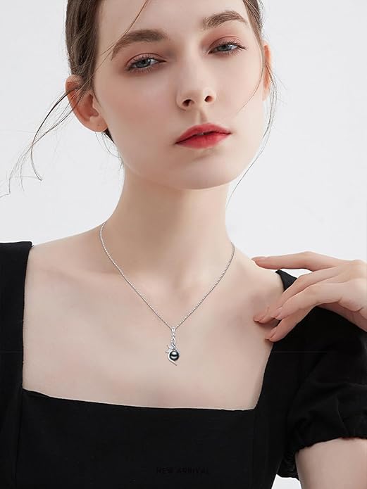 KANNSOAR Tahitian Black Pearl AAAA 18K Gold Plated Sterling Silver Trendy Pendant Necklace for Women Wife Mom Girlfriend Valentine Her Jewelry Gift for Anniversary Birthday Christmas