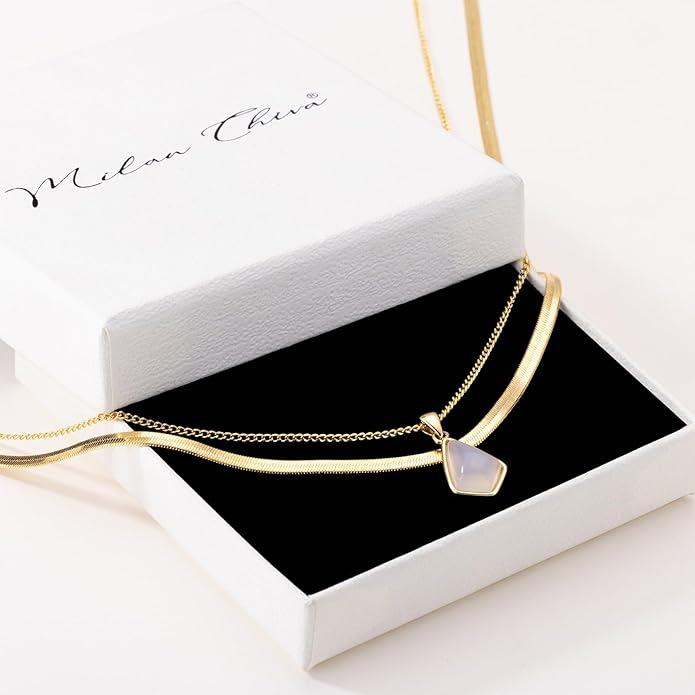 Milan Chiva Gold Pendant Necklace for Women 14K Dainty Cubic Zirconia GemStone Statement Chain Jewelry