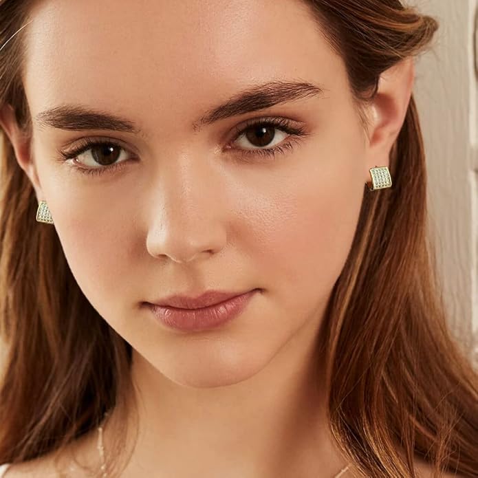 14K Gold Plated Hoop Earring Small Square Huggies Hoops For Women, Minimalist Cute Earrings for Women Girls Gift, gold silver rose gold black and CZ