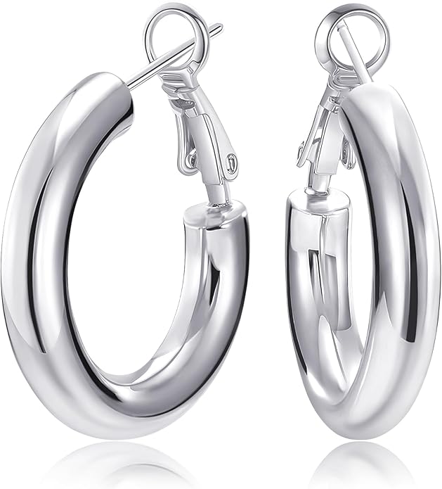 SHOWNII Chunky Gold Hoop Earrings - 14K Gold Plated Earrings for Women Hollow Tube Thick Hoops Graduation Gifts for Her