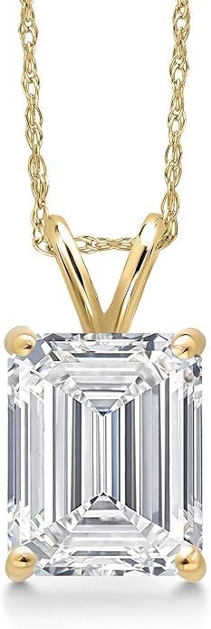 Gem Stone King 1 to 5 Carat 14K Gold IGI Certified Lab Grown Diamond Pendant Necklace For Women | Emerald Cut | E-F Color | VS1-VS2 Clarity | With 18 Inch Gold Chain