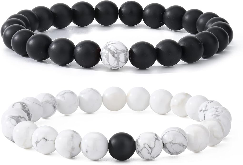 MengPa Mens Beaded Bracelets Couples Matching Bracelet Set Lava Rock Beads for Women Stone Jewelry