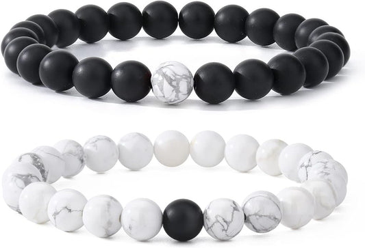 MengPa Mens Beaded Bracelets Couples Matching Bracelet Set Lava Rock Beads for Women Stone Jewelry