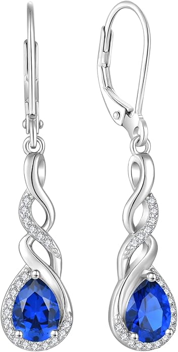 Infinity Dangle Drop Earrings for Women 925 Sterling Silver Teardrop Leverback Earrings Birthstone Jewelry Gifts for Women Wife Girlfriend Mother Daughter Her