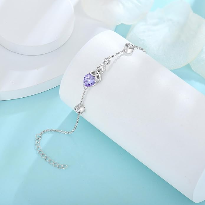 Infinity Celtic Knot Bracelet 925 Sterling Silver Birthstone Bracelet Irish Jewelry Gifts for Women