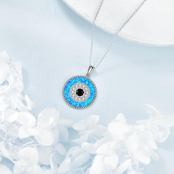 YFN Evil Eye Pendant Necklace for Women 925 Sterling Silver Greek Protection Jewelry with Blue Sapphire and Black Cz Amulet Gift