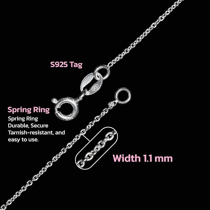 Thin Solid 925 Sterling Silver Chain Necklace 1.1mm, 14 16 18 20 22 24 Inch, Cable Chain, Anti-tarnish, Hypoallergenic, Includes Gift Box, Strong Dainty Chain for Women, Made in Thailand