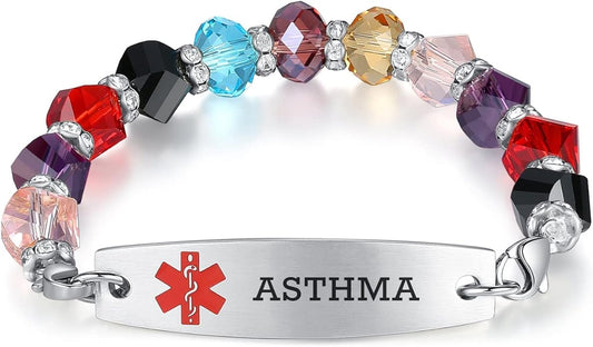 mnmoom 7.5 inch interchangeable Medical id bracelets for Women beads Medical alert bracelets with customize engraving